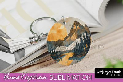 Boho Keychain - Minimalist Landscape Sublimation Design Sublimation OrangeBrushStudio 