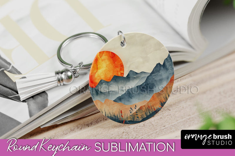 Boho Keychain - Minimalist Landscape Sublimation Design Sublimation OrangeBrushStudio 