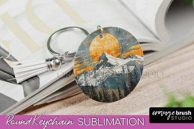 Boho Keychain - Minimalist Landscape Sublimation Design Sublimation OrangeBrushStudio 