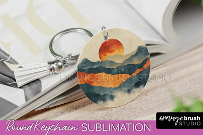 Boho Keychain - Minimalist Landscape Sublimation Design Sublimation OrangeBrushStudio 