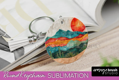 Boho Keychain - Minimalist Landscape Sublimation Design Sublimation OrangeBrushStudio 