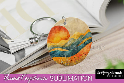 Boho Keychain - Minimalist Landscape Sublimation Design Sublimation OrangeBrushStudio 