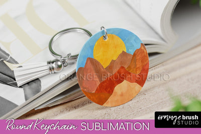 Boho Keychain - Minimalist Landscape Sublimation Design Sublimation OrangeBrushStudio 