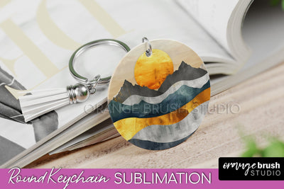 Boho Keychain - Minimalist Landscape Sublimation Design Sublimation OrangeBrushStudio 