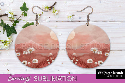 Boho Landscape Round Earring Sublimation, Minimalist Earring Sublimation OrangeBrushStudio 