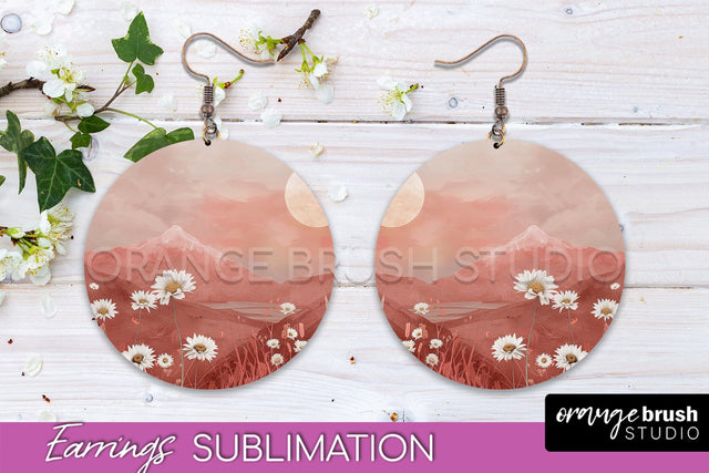 Boho Landscape Round Earring Sublimation, Minimalist Earring Sublimation OrangeBrushStudio 