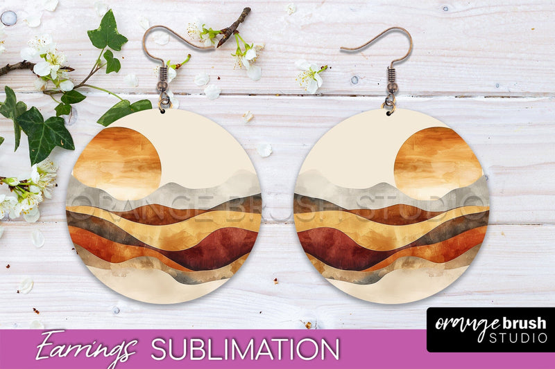 Boho Landscape Round Earring Sublimation, Minimalist Earring Sublimation OrangeBrushStudio 