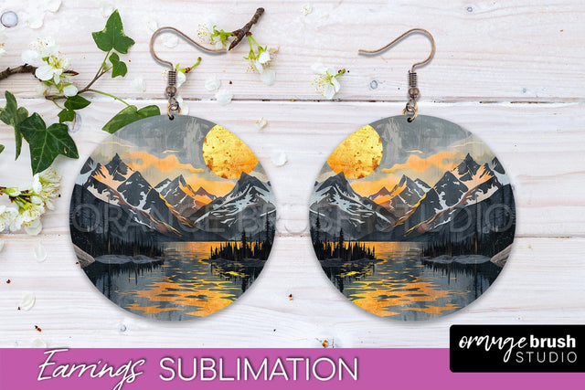 Boho Landscape Round Earring Sublimation, Minimalist Earring Sublimation OrangeBrushStudio 
