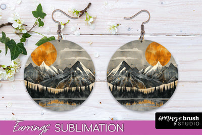 Boho Landscape Round Earring Sublimation, Minimalist Earring Sublimation OrangeBrushStudio 