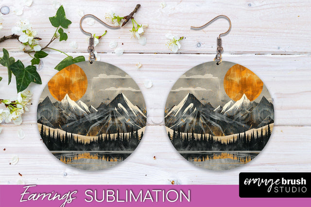Boho Landscape Round Earring Sublimation, Minimalist Earring Sublimation OrangeBrushStudio 