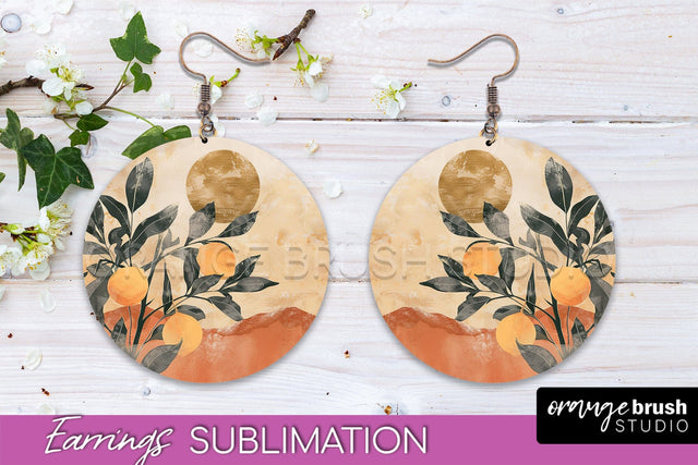 Boho Landscape Round Earring Sublimation, Minimalist Earring Sublimation OrangeBrushStudio 