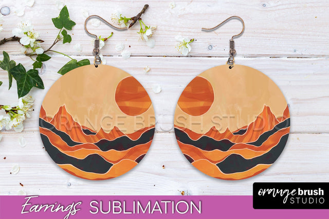 Boho Landscape Round Earring Sublimation, Minimalist Earring Sublimation OrangeBrushStudio 