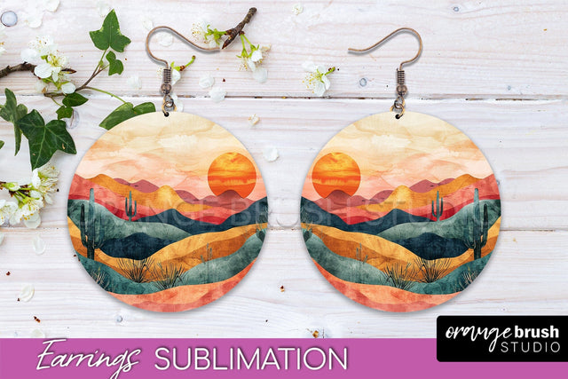 Boho Landscape Round Earring Sublimation, Minimalist Earring Sublimation OrangeBrushStudio 