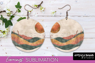 Boho Landscape Round Earring Sublimation, Minimalist Earring Sublimation OrangeBrushStudio 