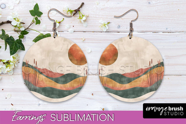 Boho Landscape Round Earring Sublimation, Minimalist Earring Sublimation OrangeBrushStudio 