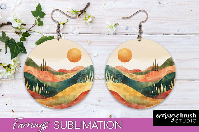 Boho Landscape Round Earring Sublimation, Minimalist Earring Sublimation OrangeBrushStudio 