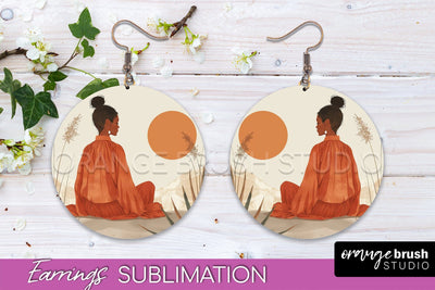 Boho Landscape Round Earring Sublimation, Minimalist Earring Sublimation OrangeBrushStudio 