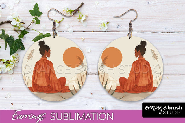 Boho Landscape Round Earring Sublimation, Minimalist Earring Sublimation OrangeBrushStudio 