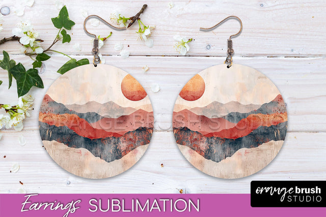 Boho Landscape Round Earring Sublimation, Minimalist Earring Sublimation OrangeBrushStudio 