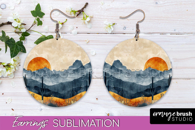 Boho Landscape Round Earring Sublimation, Minimalist Earring Sublimation OrangeBrushStudio 