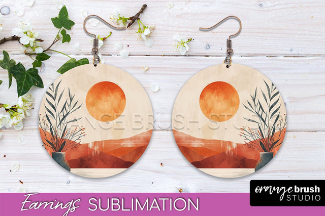 Boho Landscape Round Earring Sublimation, Minimalist Earring Sublimation OrangeBrushStudio 