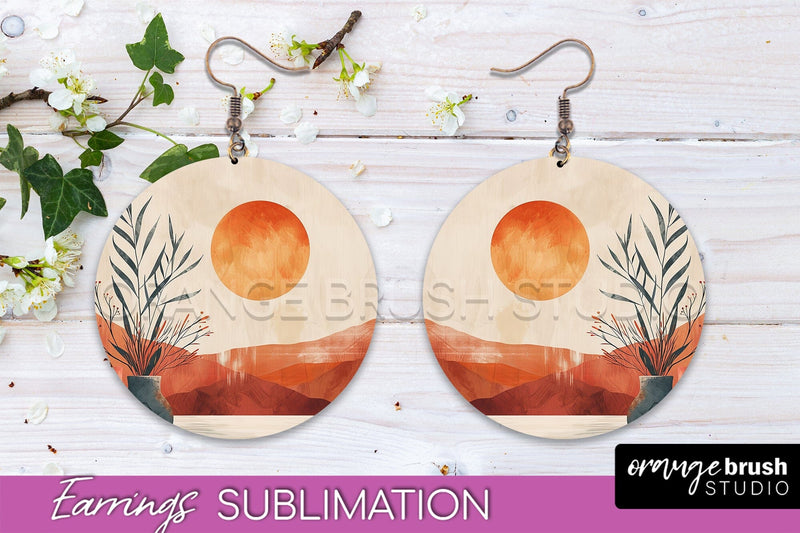Boho Landscape Round Earring Sublimation, Minimalist Earring Sublimation OrangeBrushStudio 