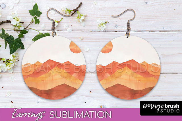 Boho Landscape Round Earring Sublimation, Minimalist Earring Sublimation OrangeBrushStudio 