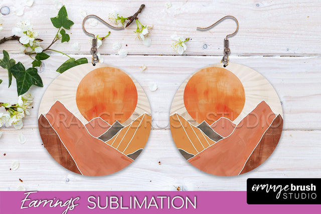 Boho Landscape Round Earring Sublimation, Minimalist Earring Sublimation OrangeBrushStudio 