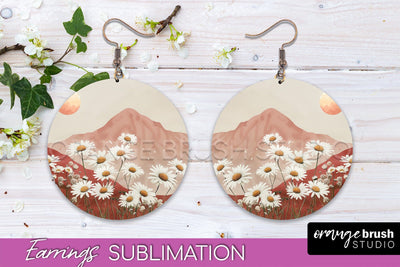 Boho Landscape Round Earring Sublimation, Minimalist Earring Sublimation OrangeBrushStudio 