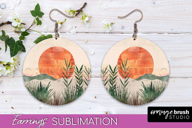 Boho Landscape Round Earring Sublimation, Minimalist Earring Sublimation OrangeBrushStudio 