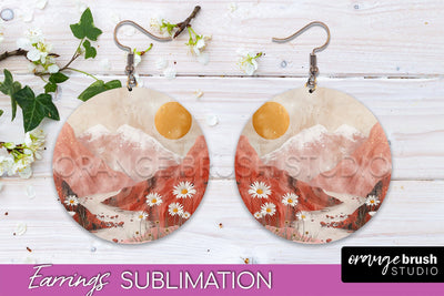 Boho Landscape Round Earring Sublimation, Minimalist Earring Sublimation OrangeBrushStudio 