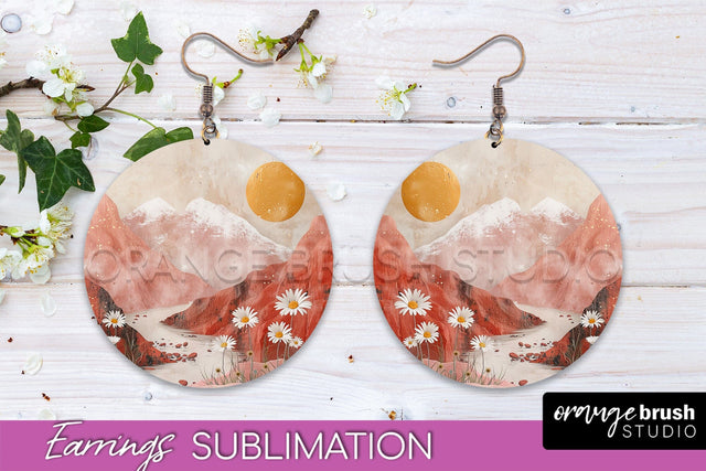 Boho Landscape Round Earring Sublimation, Minimalist Earring Sublimation OrangeBrushStudio 