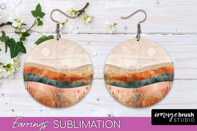 Boho Landscape Round Earring Sublimation, Minimalist Earring Sublimation OrangeBrushStudio 