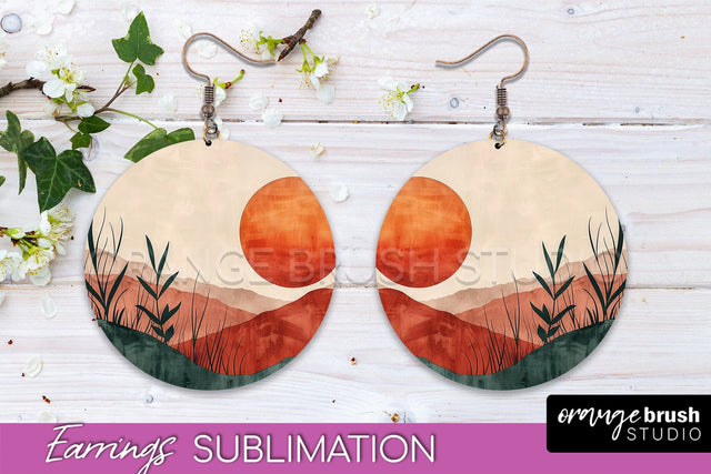 Boho Landscape Round Earring Sublimation, Minimalist Earring Sublimation OrangeBrushStudio 