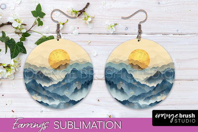 Boho Landscape Round Earring Sublimation, Minimalist Earring Sublimation OrangeBrushStudio 