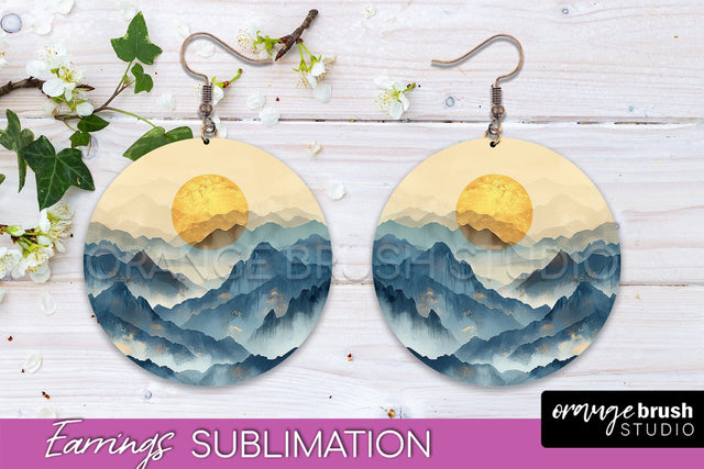 Boho Landscape Round Earring Sublimation, Minimalist Earring Sublimation OrangeBrushStudio 