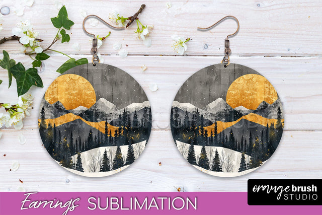 Boho Landscape Round Earring Sublimation, Minimalist Earring Sublimation OrangeBrushStudio 