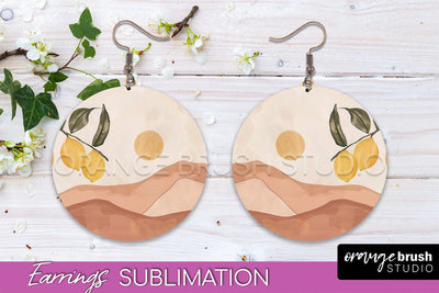Boho Landscape Round Earring Sublimation, Minimalist Earring Sublimation OrangeBrushStudio 