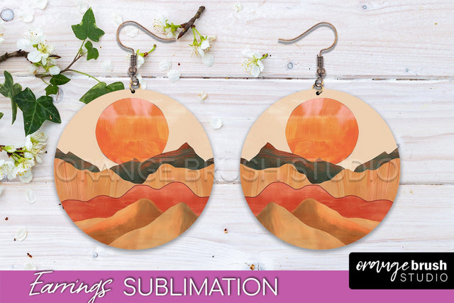 Boho Landscape Round Earring Sublimation, Minimalist Earring Sublimation OrangeBrushStudio 