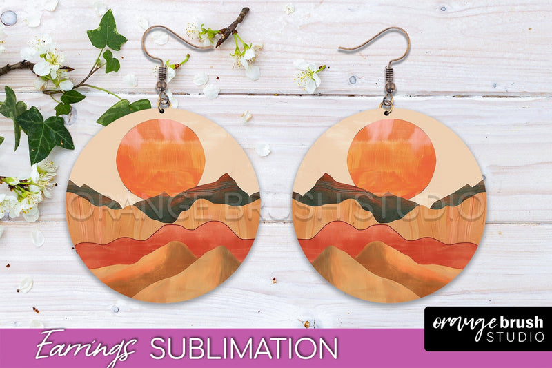 Boho Landscape Round Earring Sublimation, Minimalist Earring Sublimation OrangeBrushStudio 