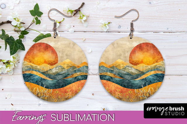 Boho Landscape Round Earring Sublimation, Minimalist Earring Sublimation OrangeBrushStudio 