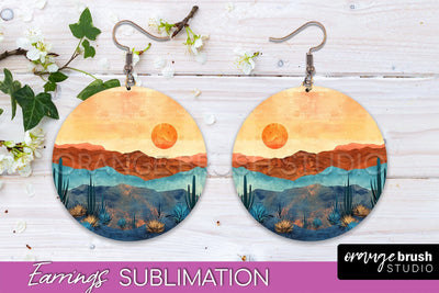 Boho Landscape Round Earring Sublimation, Minimalist Earring Sublimation OrangeBrushStudio 
