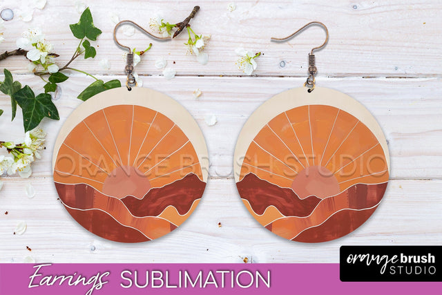 Boho Landscape Round Earring Sublimation, Minimalist Earring Sublimation OrangeBrushStudio 