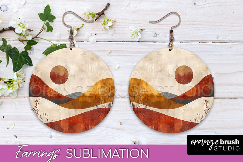 Boho Landscape Round Earring Sublimation, Minimalist Earring Sublimation OrangeBrushStudio 