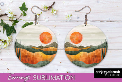 Boho Landscape Round Earring Sublimation, Minimalist Earring Sublimation OrangeBrushStudio 