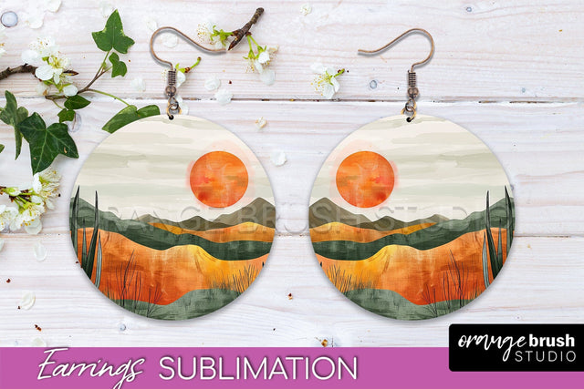 Boho Landscape Round Earring Sublimation, Minimalist Earring Sublimation OrangeBrushStudio 