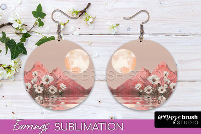 Boho Landscape Round Earring Sublimation, Minimalist Earring Sublimation OrangeBrushStudio 