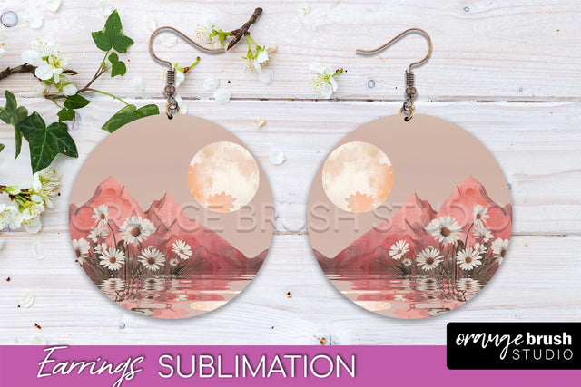 Boho Landscape Round Earring Sublimation, Minimalist Earring Sublimation OrangeBrushStudio 