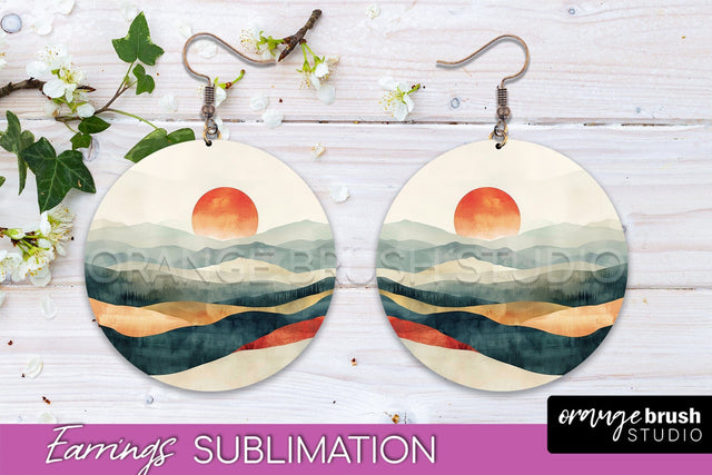 Boho Landscape Round Earring Sublimation, Minimalist Earring Sublimation OrangeBrushStudio 