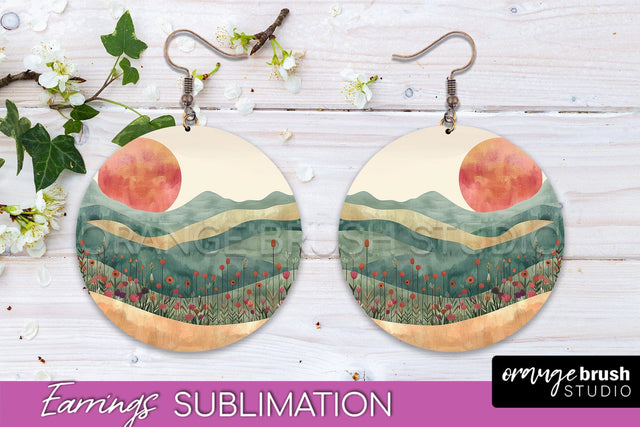 Boho Landscape Round Earring Sublimation, Minimalist Earring Sublimation OrangeBrushStudio 